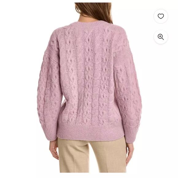 VINCE Alpaca Cable Knit V-Neck Sweater L Rose Lilac Pink SOFT msrp $395 Cozy - Picture 9 of 9